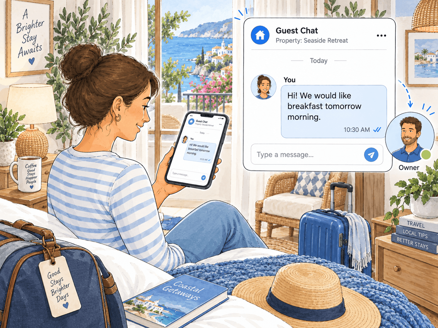 Guest sending a breakfast request to the accommodation owner through the app.