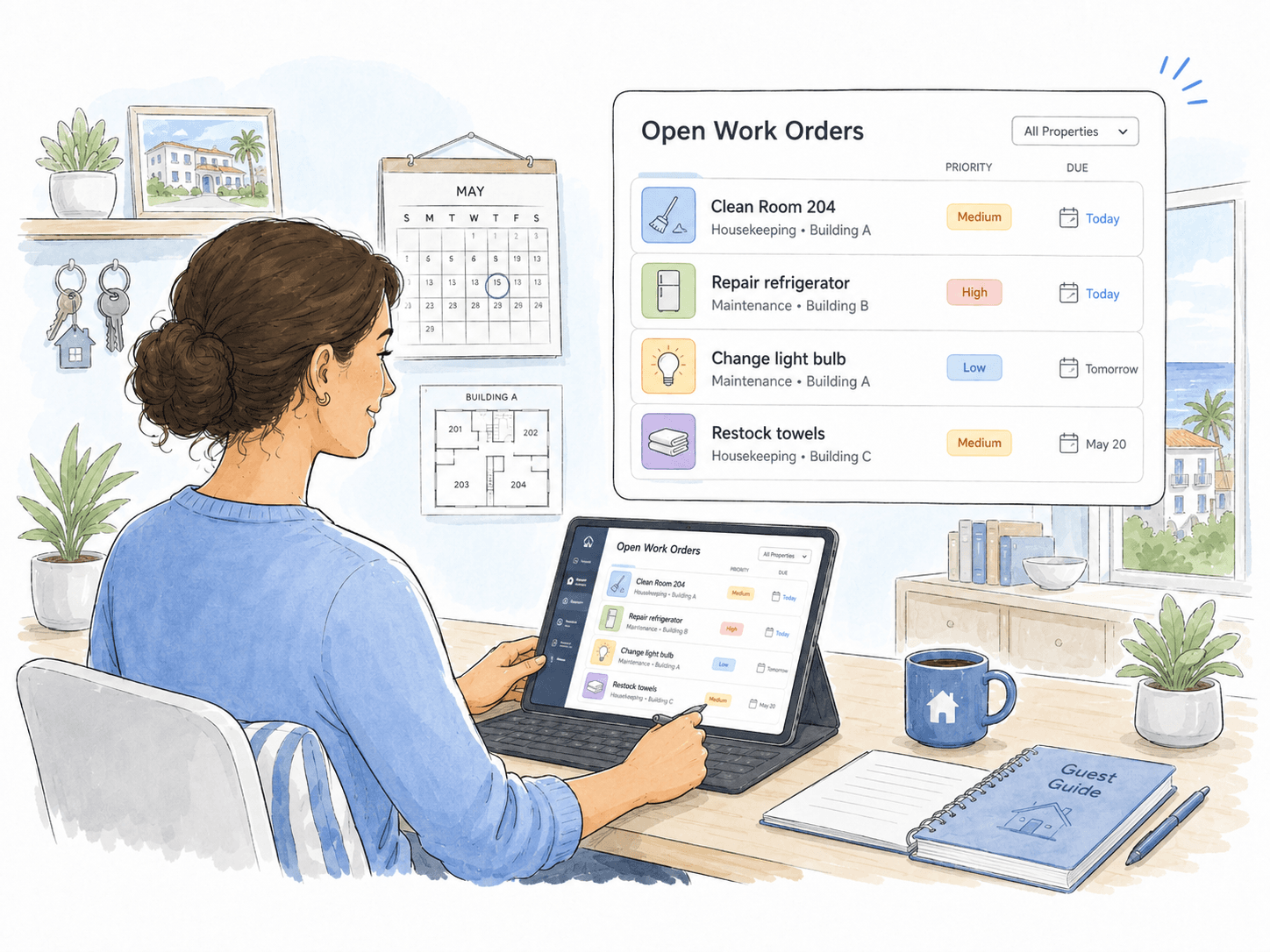Property owner reviewing open work orders in the app.