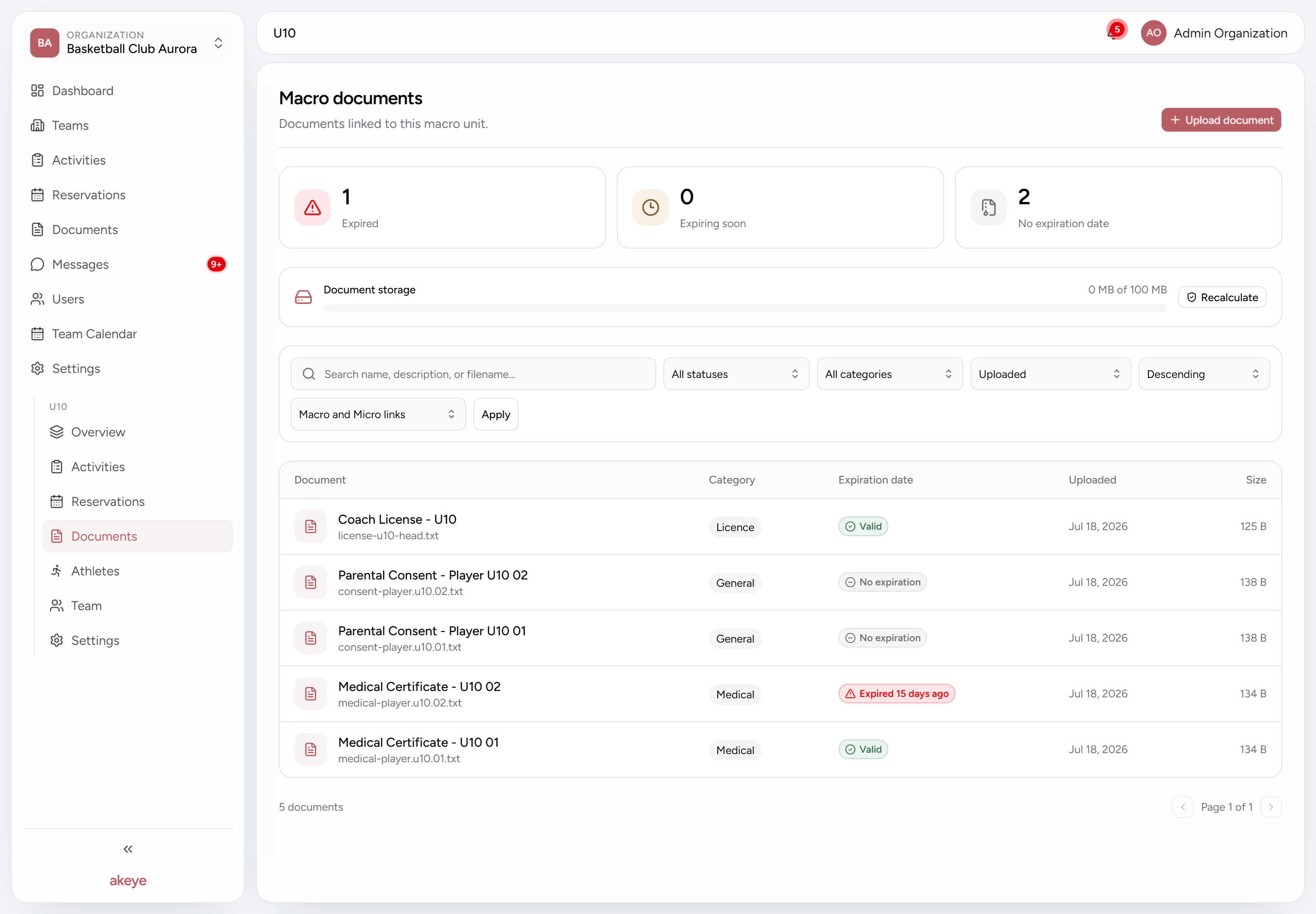 U10 Macro documents page with Macro and Micro links filtering