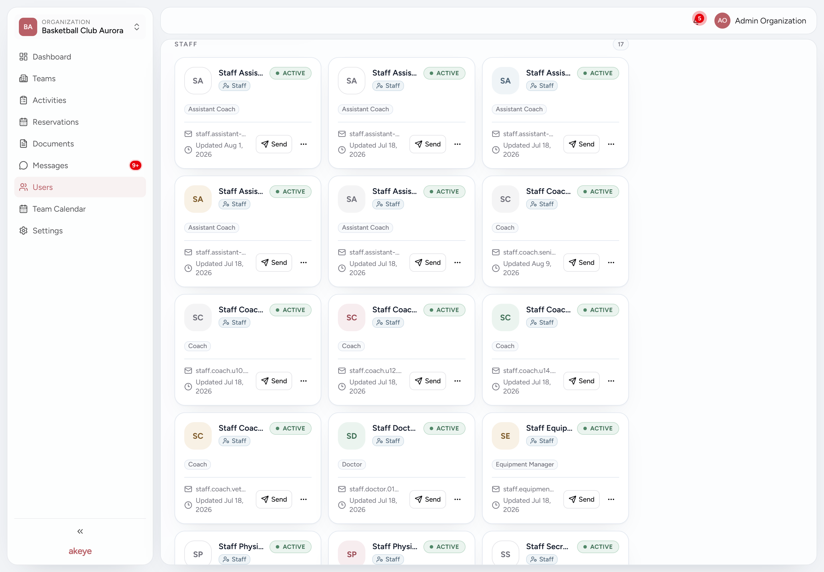 Filtered Users list in the SPORT showroom